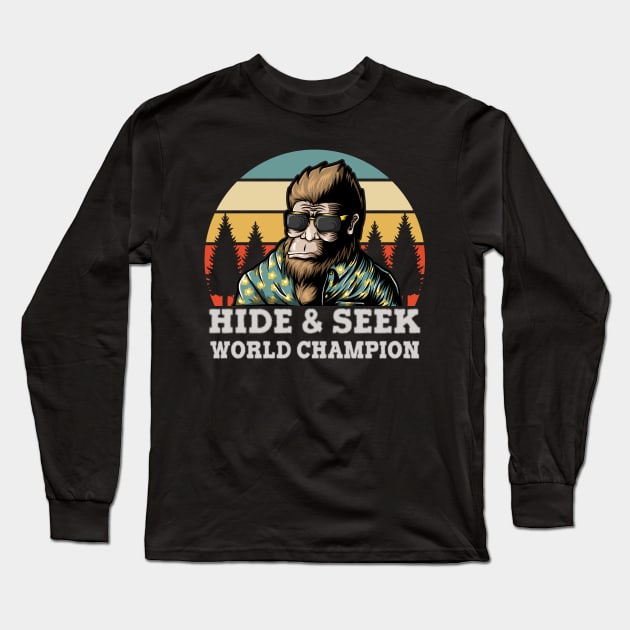 Hide and Seek World Champion Retro Vintage Bigfoot Silhouette Long Sleeve T-Shirt by wizooherb